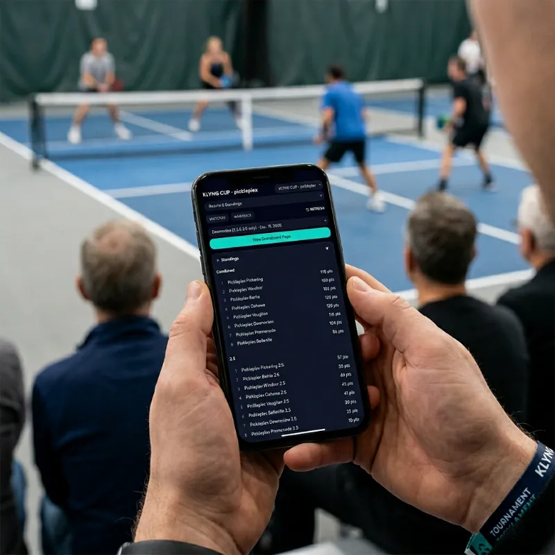 Season standings on mobile phone held by spectator at tournament